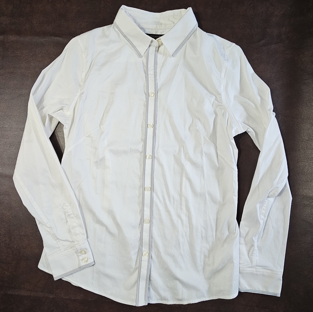Women's Banana Republic Non-Iron Fitted White Dress Shirt - White w/ Grey Trim